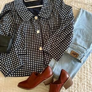 Vintage john meyer collection geometric blazer jacket navy white 22W
